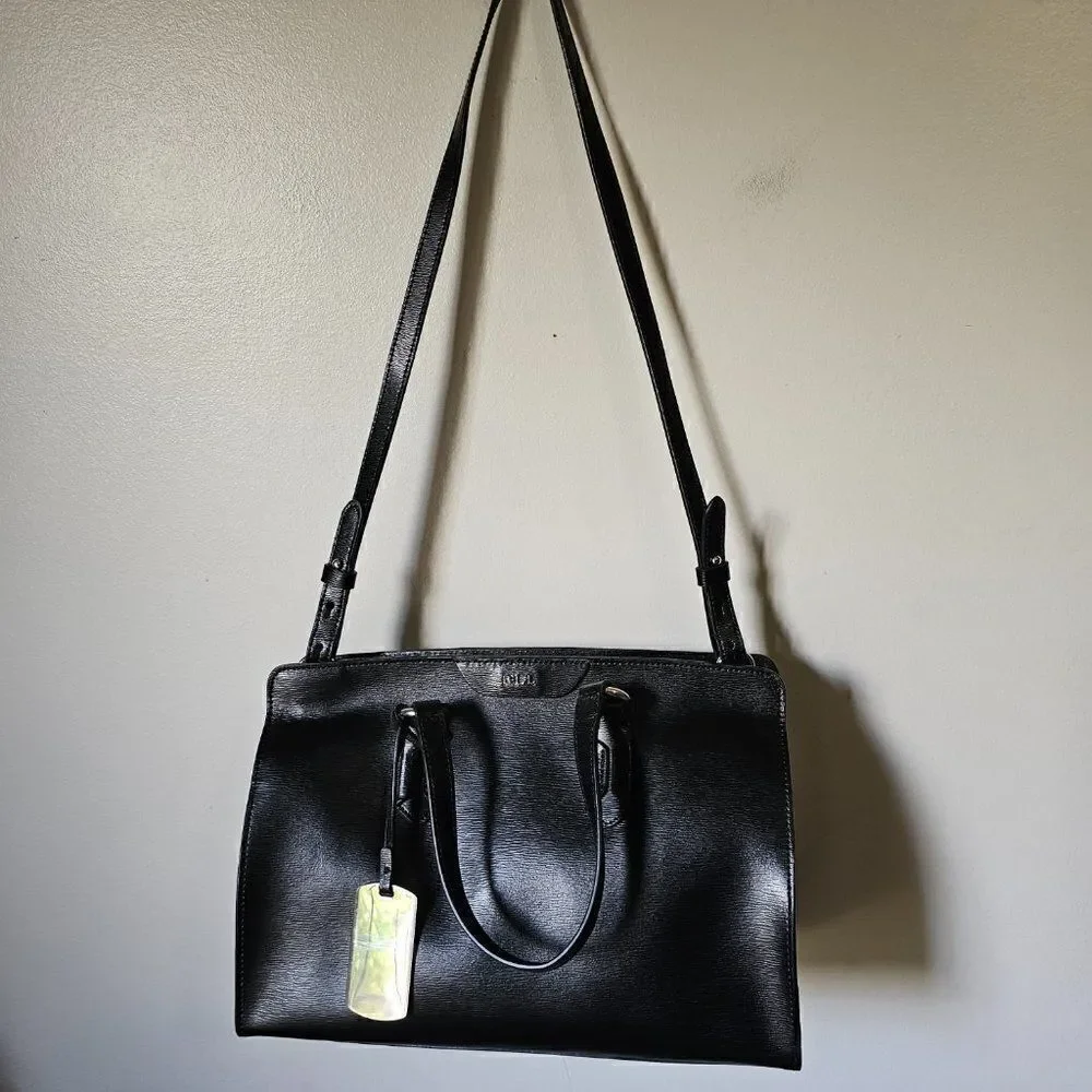 LIKE NEW LAUREN RALPH LAUREN BLACK LEATHER SATCHEL / SHOULDER BAG MEDIUM